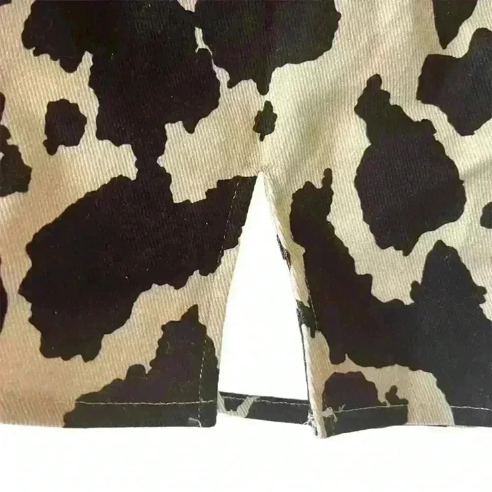 Hot Trend! SHEIN Women's Cow Print Mini Skirt Black Size S Casual Split Hem - Picture 2 of 8